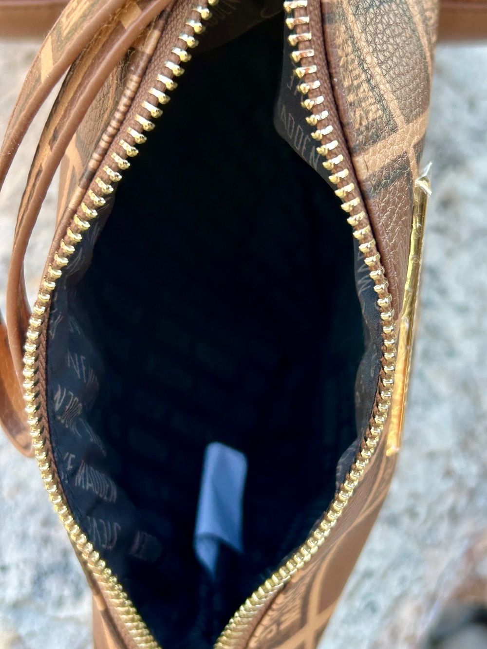 Steve Madden Brown Monogram Tote with Matching Pouch and Pineapple Scarf - Picture 4 of 7